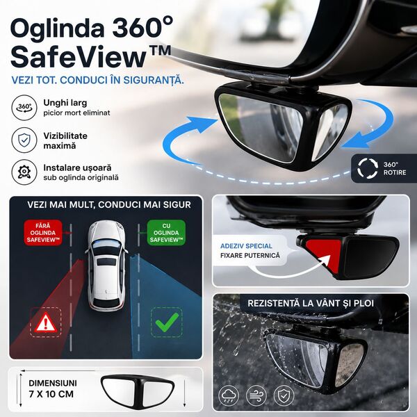 Oglinda 360° SafeView™ – Elimină Unghiurile Moarte